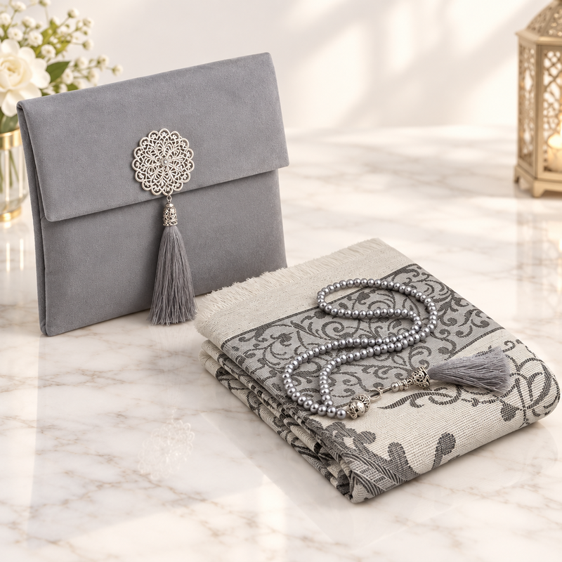 Coffret de prière musulman avec tapis, Tesbih et sac